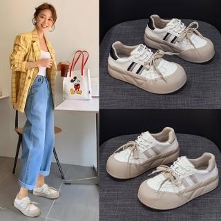 【Sp house】奶油餅乾綁帶女款厚底休閒鞋(2色可選)