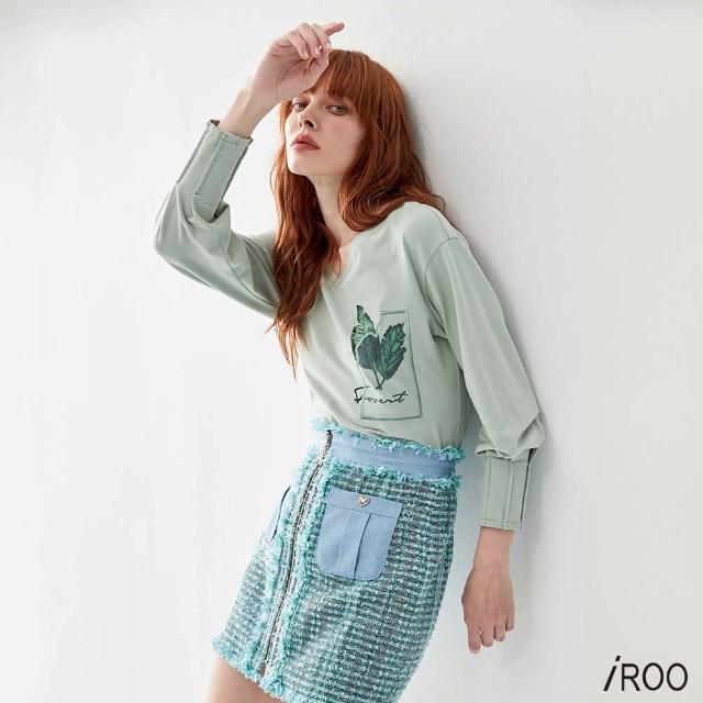 【iROO】刺繡網紗框T恤上衣