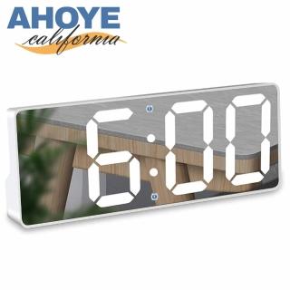 【AHOYE】LED鏡面USB電池兩用智慧聲控電子鬧鐘(電子鐘 時鐘 鬧鈴 數字鐘)
