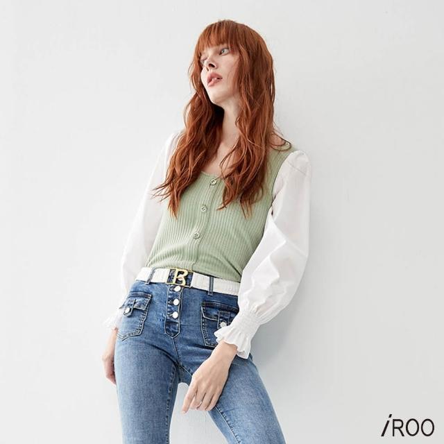 【iROO】異材質剪接紋理上衣