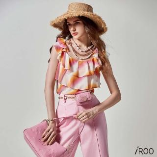 【iROO】彩虹印花雪紡上衣