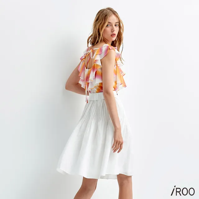 【iROO】彩虹印花雪紡上衣