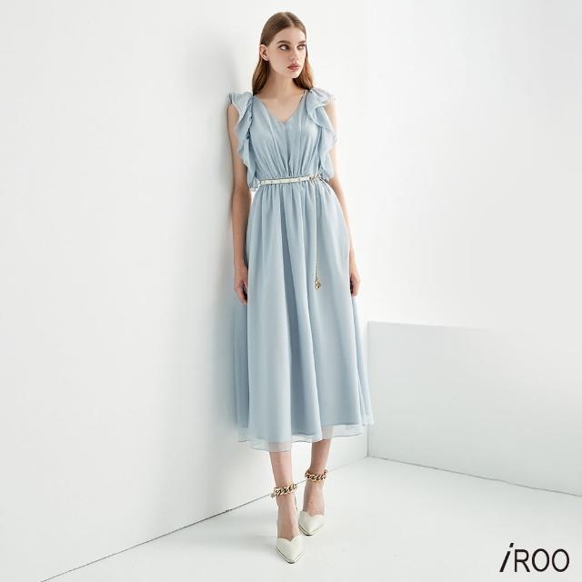 【iROO】輕奢荷葉袖洋裝