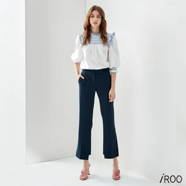 【iROO】開雙衩修身長褲