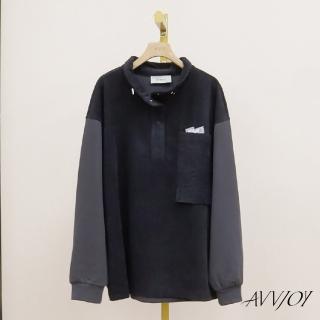 【AVVJOY 艾薇卓爾】燈芯絨拼接衛衣(上衣 長袖 襯衫 女襯衫 襯衫長版 寬鬆襯衫 長袖襯衫 G52327-2025)