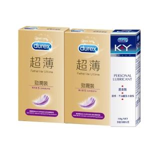 【Durex 杜蕾斯】KY潤滑劑100g+超薄勁潤裝5入x2(共10入)(潤套組/避孕套/衛生套/水溶性/按摩/潤滑液/潤滑油)