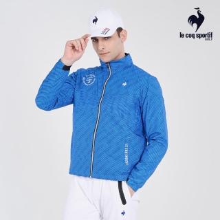 【LE COQ SPORTIF 公雞】高爾夫系列 男款藍色防風防潑水印花高爾夫球外套QGU6J605