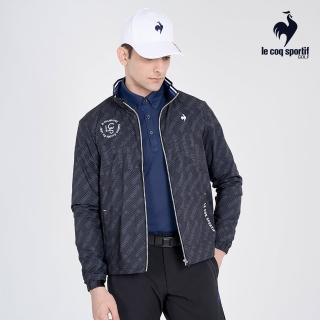 【LE COQ SPORTIF 公雞】高爾夫系列 男款黑色防風防潑水印花高爾夫球外套QGU6J605