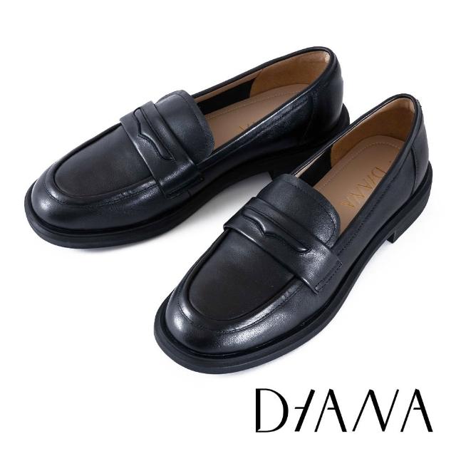 【DIANA】經典懷舊真皮樂福厚底鞋(黑色)
