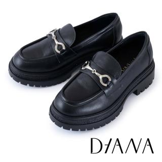 【DIANA】舒適俐落馬銜釦真皮樂福厚底鞋(黑色)