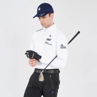 【LE COQ SPORTIF 公雞】高爾夫系列 男款白色左胸FRA82文字吸汗速乾彈性抗UV 長袖POLO衫QGU2J105