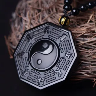 【平安健康】天然黑曜石扭轉乾坤八卦玉珮(太極八角 八卦吊墜 水晶項鍊 男女 禮物)
