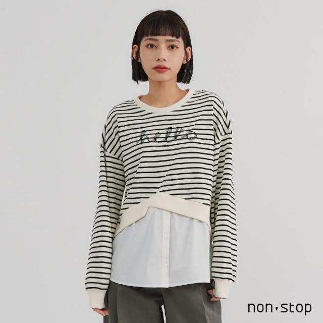 【non-stop】條紋假兩件拼接T恤-2色