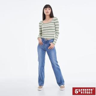 【5th STREET】女裝 長褲 牛仔褲 寬褲 女長褲 彈性修身 中藍(947514)