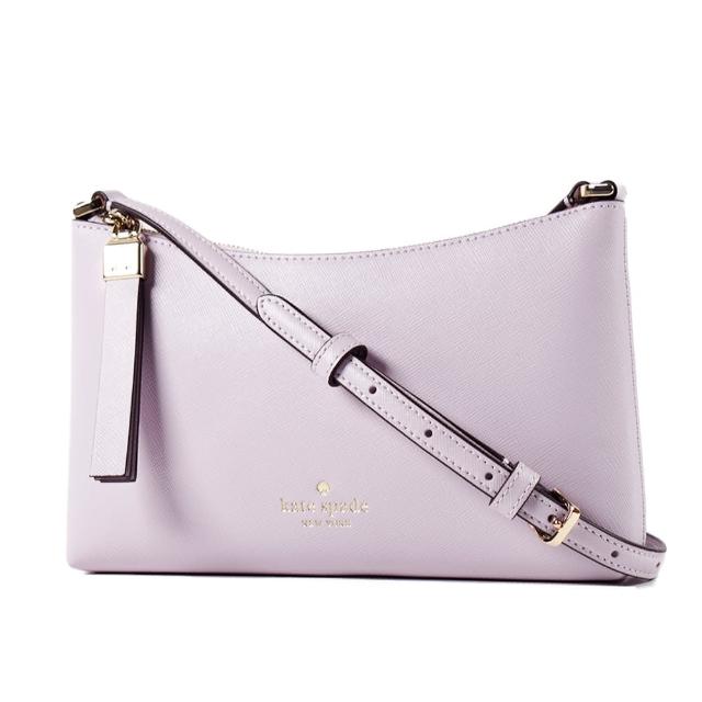 【KATE SPADE】Sadie 防刮十字紋拉鍊斜背包-粉紫