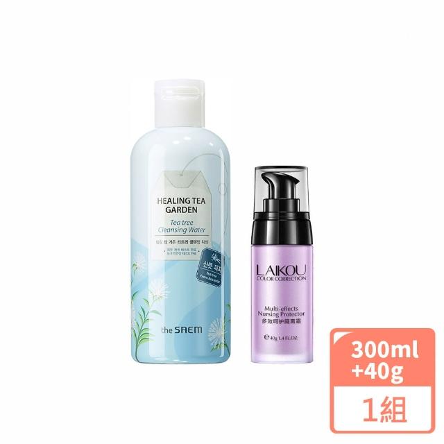 【韓國the SAEM】輕底妝清潔組(療癒茶園卸妝水300mlX1+多效呵護隔離霜40gX1)