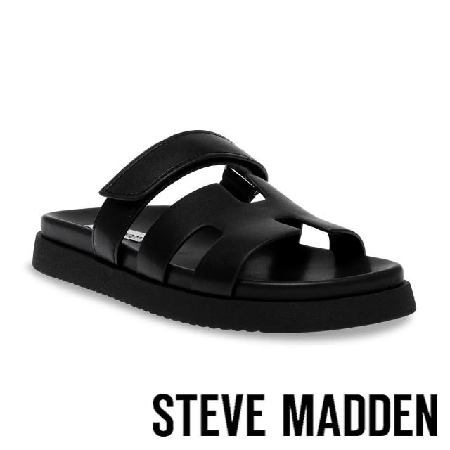 【steve madden】MAYVEN-CN 魔鬼氈休閒H涼拖鞋(黑色)