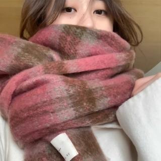 【KT DADA】馬海毛圍巾 保暖圍巾 仿羊絨圍巾 格紋圍巾 小臉神器 親膚不刺膚 大圍巾 披肩 長圍巾 加厚圍巾
