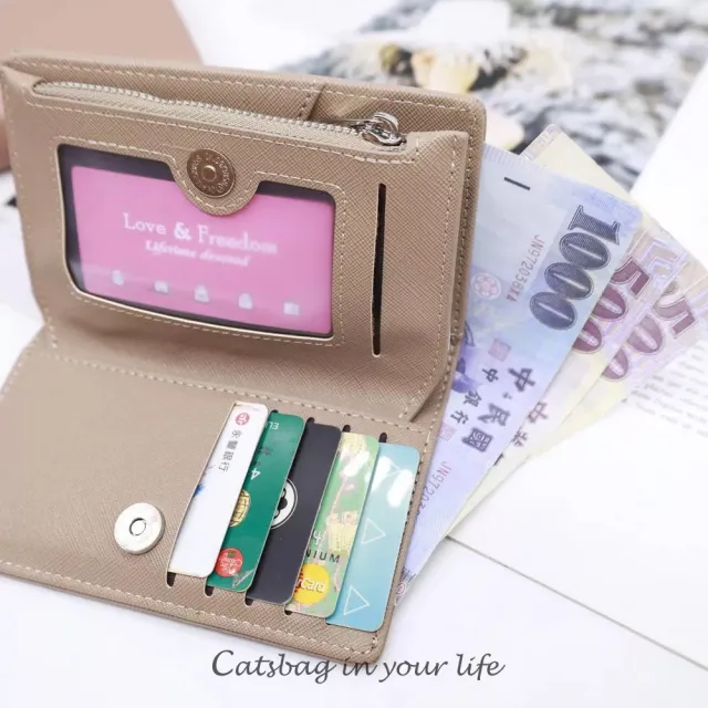 【Catsbag】雙11 雙開式純色對摺中夾 女生錢包 3468