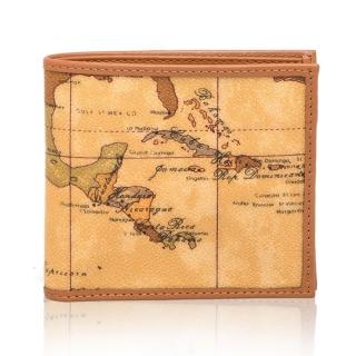 【Alviero Martini】義大利地圖包 經典4卡時尚短夾11cm(地圖黃)