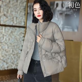 【初色】休閒大碼短款波浪絎縫拉鍊蓋式口袋立領長袖科技羽絨棉外套女外套-共4色-39687(M-XL可選)