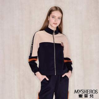 【MYSHEROS 蜜雪兒】運動休閒夾克外套 拼色字母數字刺繡布徽章(深藍)