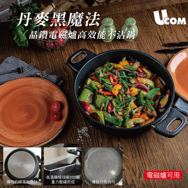 【UCOM 瑞康屋】丹麥黑魔法不沾鍋-晶鑽早餐鍋28cm無蓋(電磁爐可用)