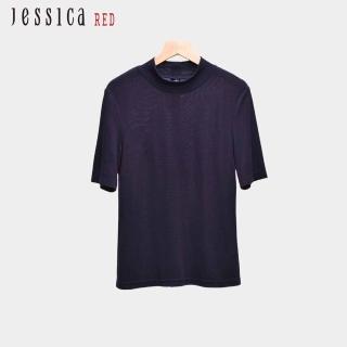 【Jessica Red】百搭簡約素色混羊毛圓領針織短袖上衣（黑）R44600