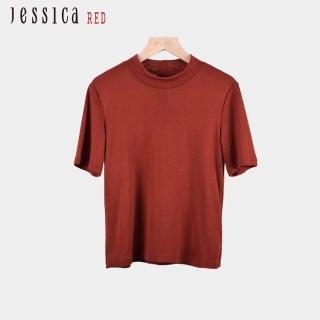 【Jessica Red】百搭簡約素色混羊毛圓領針織短袖上衣（紅咖）R44600