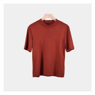 【Jessica Red】百搭簡約素色混羊毛圓領針織短袖上衣（紅咖）R44600