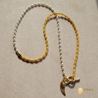 【優雅琥珀】來自波蘭 米珠蜜蠟與珍珠拼接項鍊(蜜蠟與珍珠 單帶或疊帶都顯氣質)