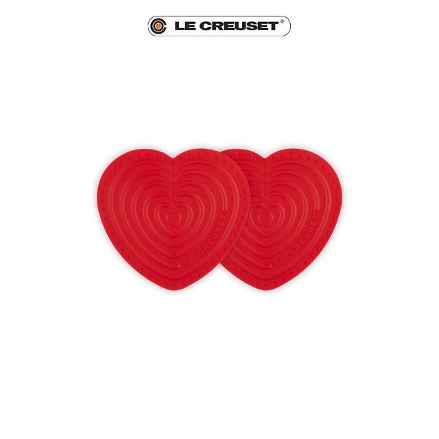 【Le Creuset】耐熱矽膠迷你愛心隔熱墊 2入(櫻桃紅)