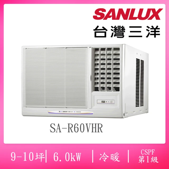 SANLUX 台灣三洋 9-10坪右吹式一級變頻冷暖窗型冷氣(SA-R60VHR)