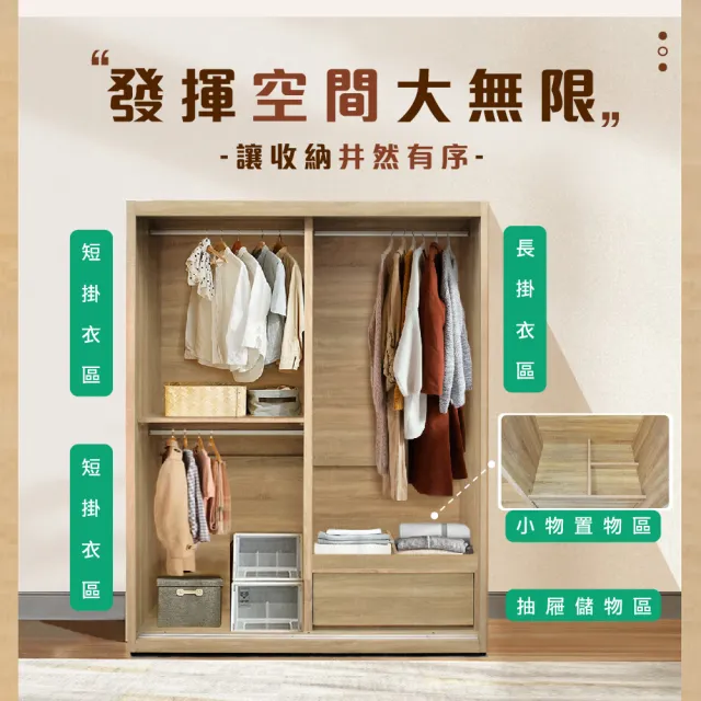 【IHouse】品田 5X7尺推門收納衣櫃/衣櫥(贈實木衣架*5)