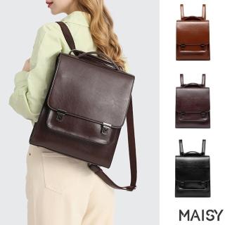 【MAISY】618 文藝學院風真皮側揹包 雙肩後揹包(真皮包包 棕色 / 咖啡色 / 黑色)