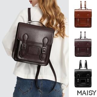【MAISY】618 英倫復古風真皮側揹包 雙肩後揹包(真皮包包 棕色 / 咖啡色 / 黑色)