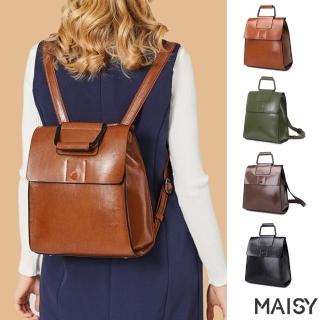 【MAISY】時尚通勤真皮大容量雙肩包 後揹包(綠色 / 棕色 / 咖啡色 / 黑色)