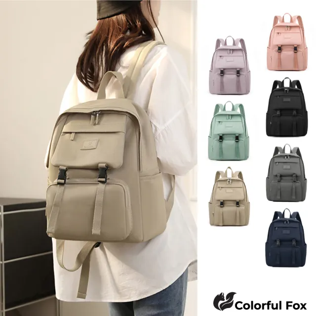 【Colorful Fox】防潑水輕盈尼龍功能型旅行背包 雙肩包(防水包 黑色／深藍色／粉色／紫色