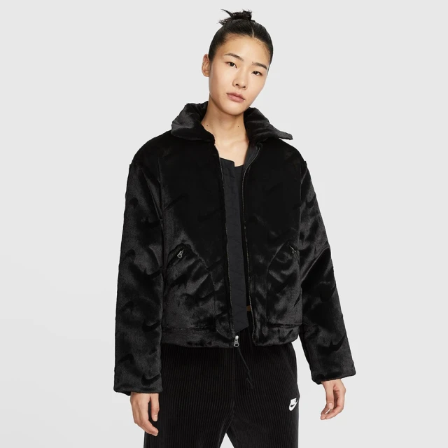 NIKE 耐吉 舖棉外套 保暖外套 毛絨外套 女款 AS W NSW ESSNTL HBR AOP FUR 黑色(FV8020010)