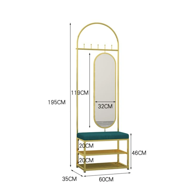 樂多家居 全身鏡 衣帽架 多功能組合衣帽架 換鞋凳 穿鞋櫃(帶鏡子60CM 鐵藝衣帽架 簡約大方)