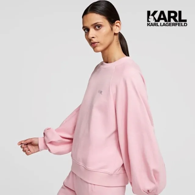 【KARL LAGERFELD 卡爾】晶鑽LOGO PUFF袖運動衫 粉(原廠公司貨)