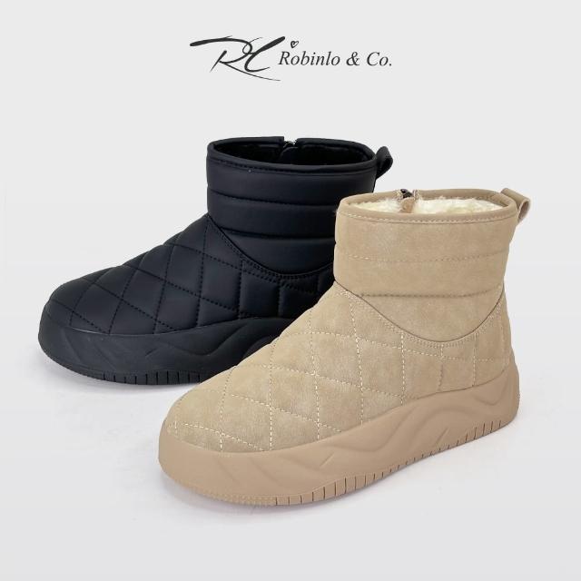 【Robinlo】踏雪微光保暖厚底真皮短靴雪靴TAMAH(復古黑/摩卡棕)