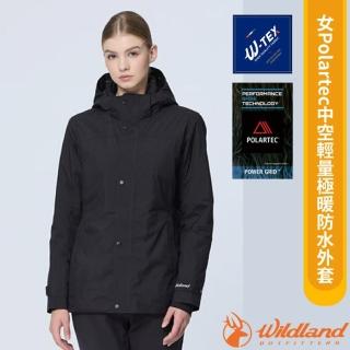 【Wildland 荒野】女 Polartec中空輕量極暖防水外套.連帽雪衣 可拆帽(0B22905-165 印黑色)