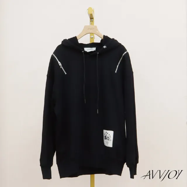 【AVVJOY 艾薇卓爾】拉鍊飾黑色連帽衛衣(上衣 長袖 帽T 大學帽t 長袖上衣 連帽衛衣 寬鬆上衣 G52327-2067)