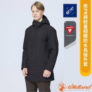 【Wildland 荒野】男 PR棉輕量極暖防水長版外套.連帽雪衣 可拆帽(0B22902-165 印黑色)