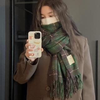 【LEESA】羊絨圍巾\披肩圍巾\大圍巾\格紋圍巾\百搭配件\羊毛披肩\保暖圍巾\圍脖\小毯子\披肩毯