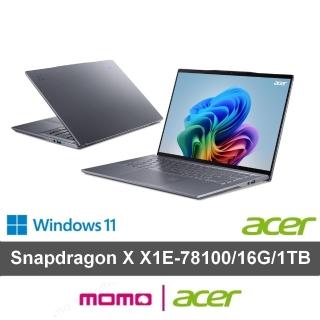 【Acer 宏碁】14吋Copilot+PC 輕薄AI筆電(Swift/SF14-11T-X5F7/Snapdragon X Elite/16G/1TB/W11/2.5K 觸控)