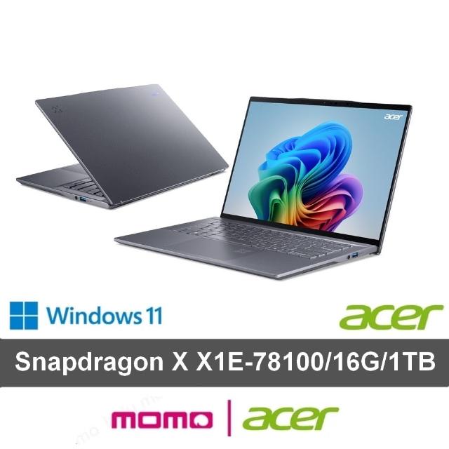 【Acer 宏碁】14吋Copilot+PC 輕薄AI筆電(Swift/SF14-11T-X5F7/Snapdragon X Elite/16G/1TB/W11/2.5K 觸控)