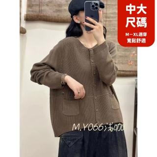 【JILLI-KO】慢生活-復古圓領單排扣寬鬆針織上衣-F(綠/淺咖/黑)