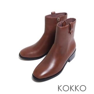 【KOKKO】極簡質感柔軟羊皮短靴(棕色)